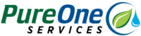 Logo of PureOne Services featuring the company name in green and blue text, with an icon of a leaf and a water droplet on the right side. -PureOneServices